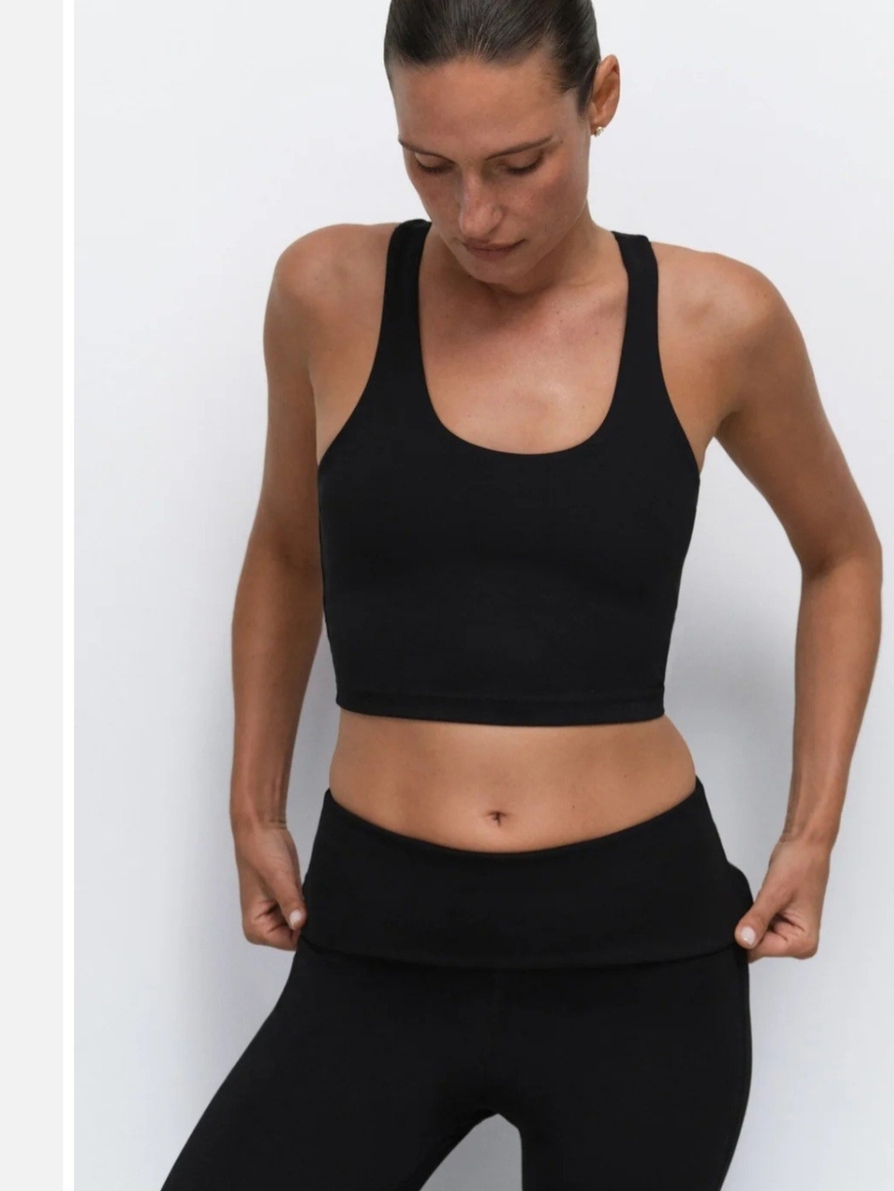 MATE the Label Black Stretch Racer Crop Tank Sports Bra NWT